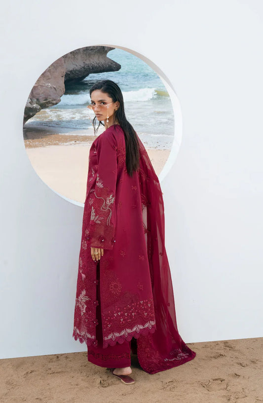 Florent Festive Luxury Embroidered Lawn Unstitched 3 Piece Suit - FLL-7A - FL26FLW - Red - Summer Collection