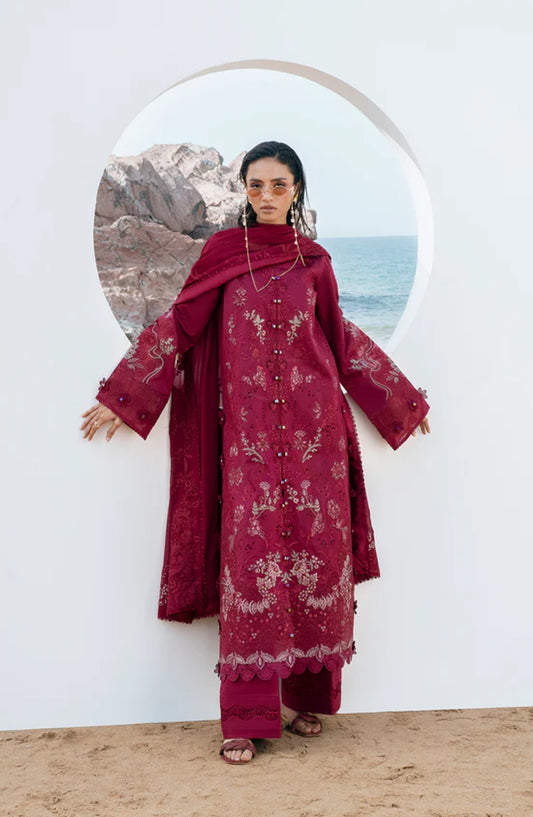 Florent Festive Luxury Embroidered Lawn Unstitched 3 Piece Suit - FLL-7A - FL26FLW - Red - Summer Collection