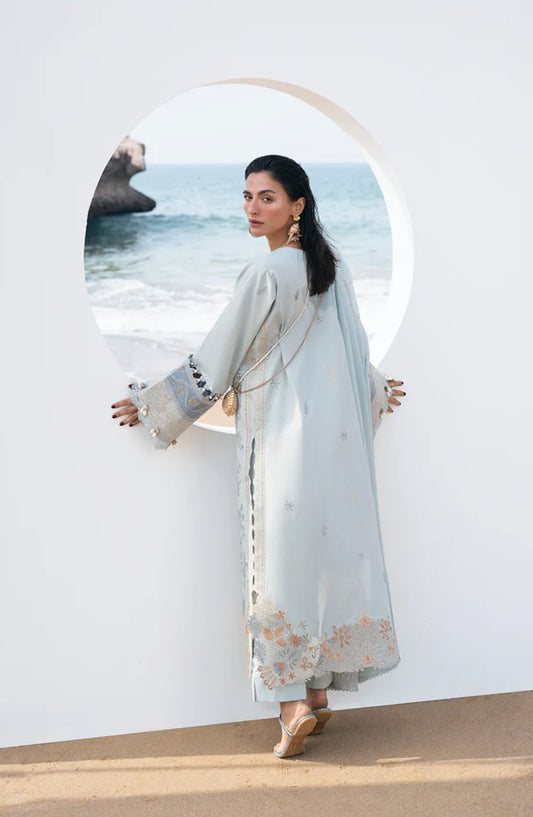 Florent Festive Luxury Embroidered Lawn Unstitched 3 Piece Suit - FLL-6B - FL26FLW - Blue - Summer Collection