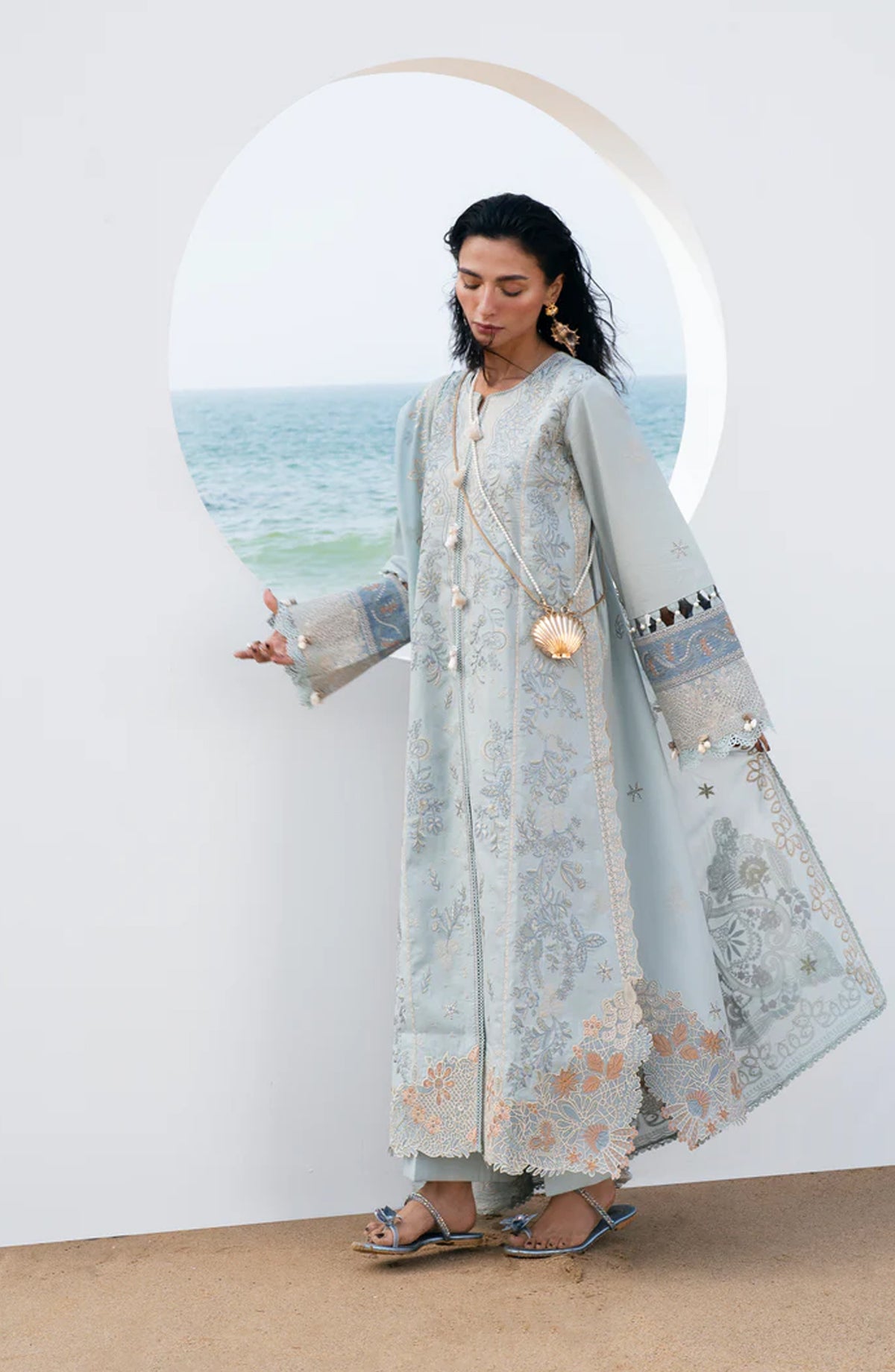 Florent Festive Luxury Embroidered Lawn Unstitched 3 Piece Suit - FLL-6B - FL26FLW - Blue - Summer Collection
