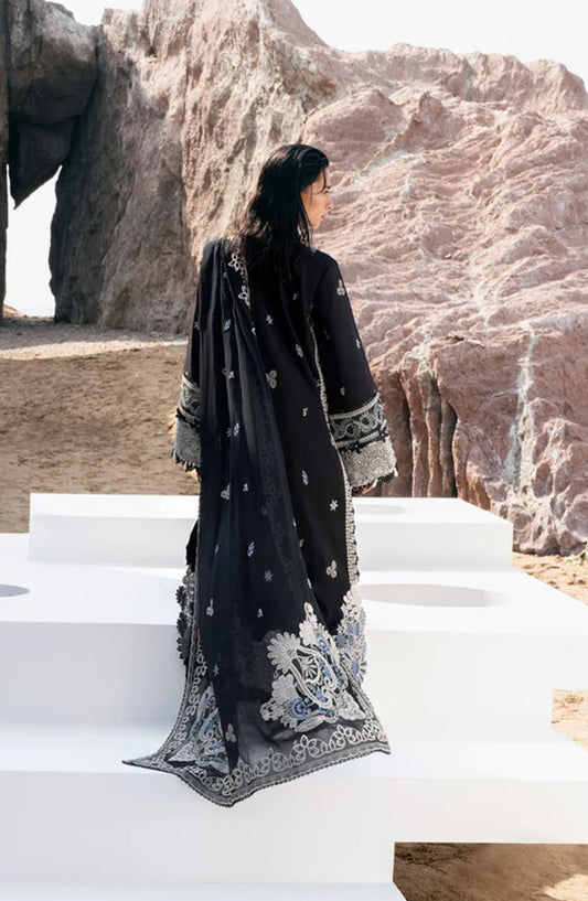 Florent Festive Luxury Embroidered Lawn Unstitched 3 Piece Suit - FLL-6A - FL26FLW - Black - Summer Collection