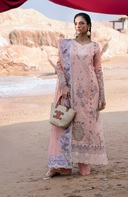 Florent Festive Luxury Embroidered Lawn Unstitched 3 Piece Suit - FLL-5B - FL26FLW - Pink - Summer Collection