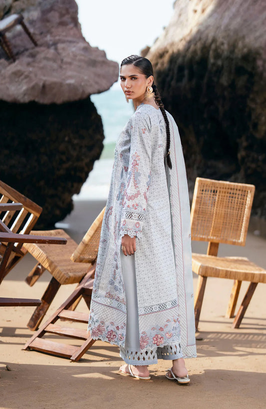Florent Festive Luxury Embroidered Lawn Unstitched 3 Piece Suit - FLL-4A - FL26FLW - Blue - Summer Collection