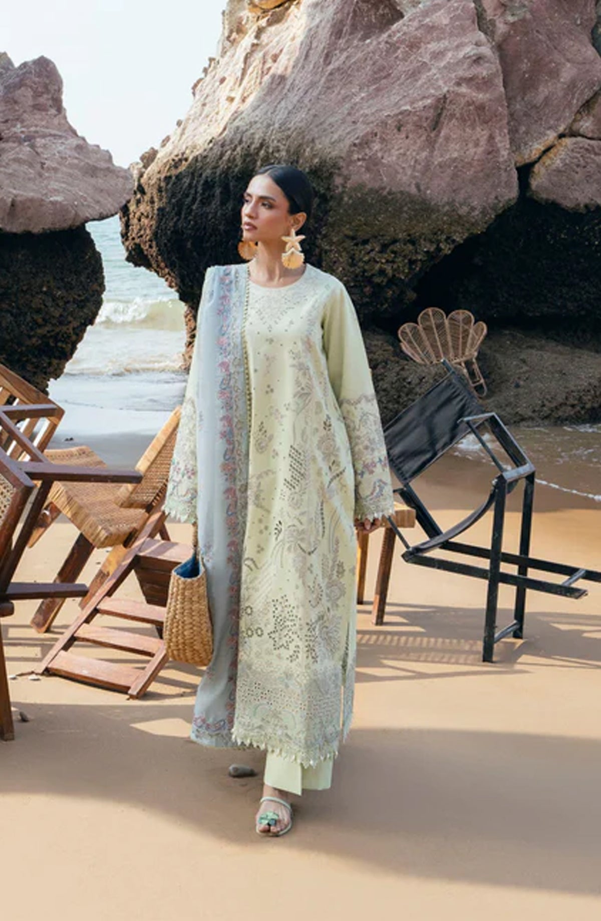 Florent Festive Luxury Embroidered Lawn Unstitched 3 Piece Suit - FLL-3B - FL26FLW - Green - Summer Collection
