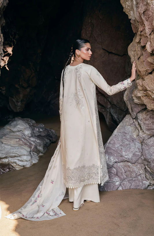 Florent Festive Luxury Embroidered Lawn Unstitched 3 Piece Suit - FLL-3A - FL26FLW - White - Summer Collection
