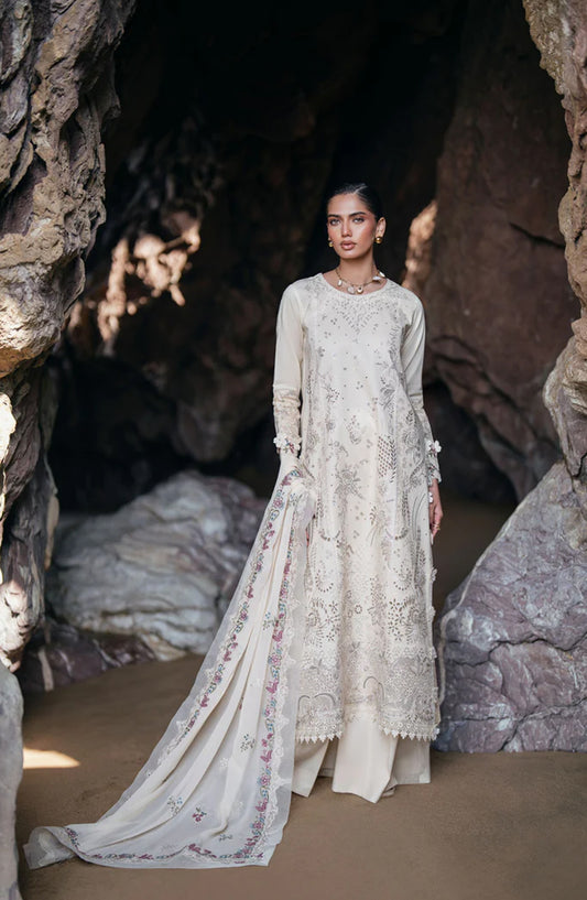 Florent Festive Luxury Embroidered Lawn Unstitched 3 Piece Suit - FLL-3A - FL26FLW - White - Summer Collection