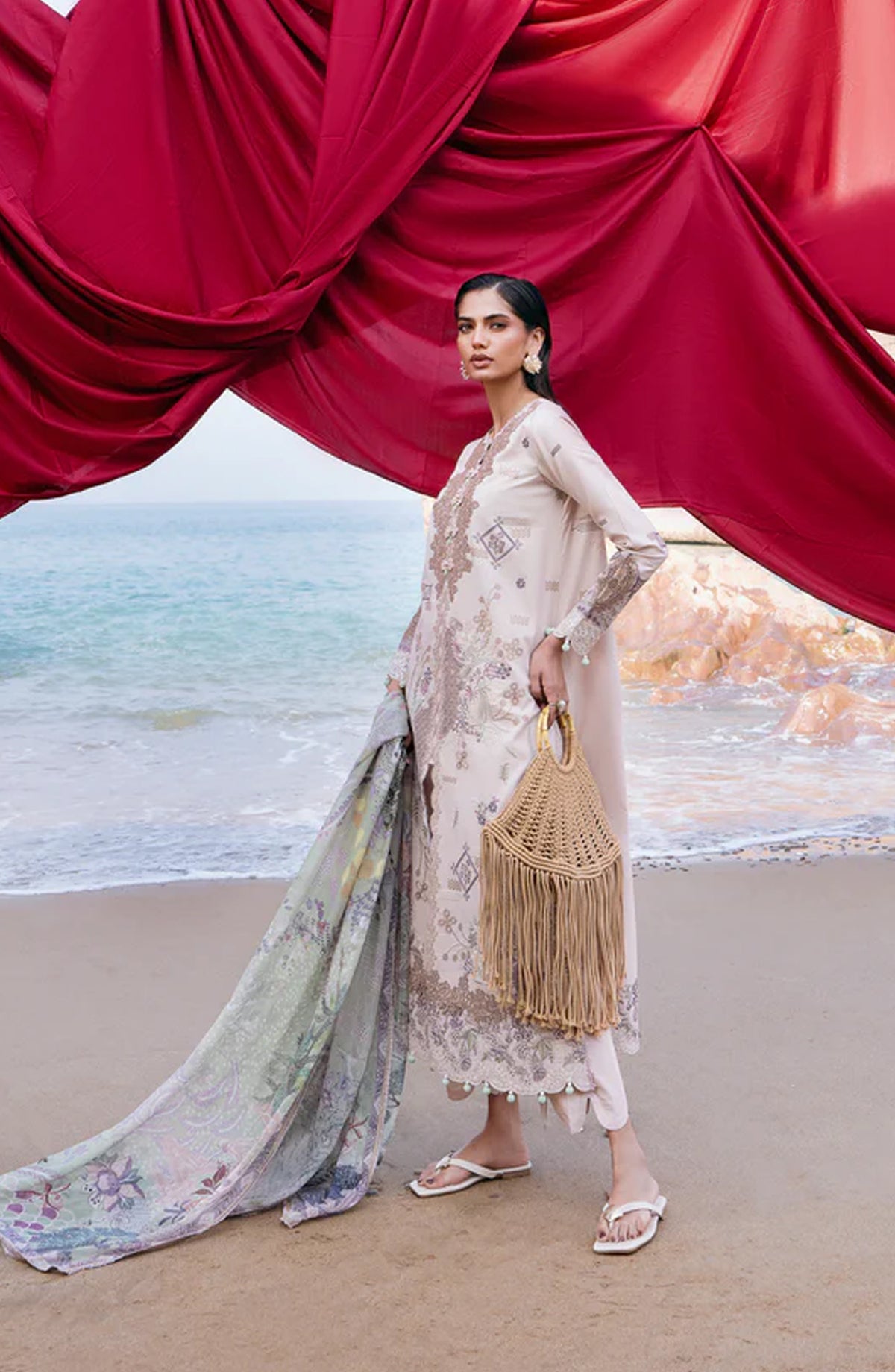 Florent Festive Luxury Embroidered Lawn Unstitched 3 Piece Suit - FLL-2A - FL26FLW - Fawn - Summer Collection