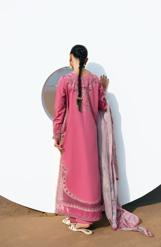 Florent Festive Luxury Embroidered Lawn Unstitched 3 Piece Suit - FLL-1A - FL26FLW - Pink - Summer Collection