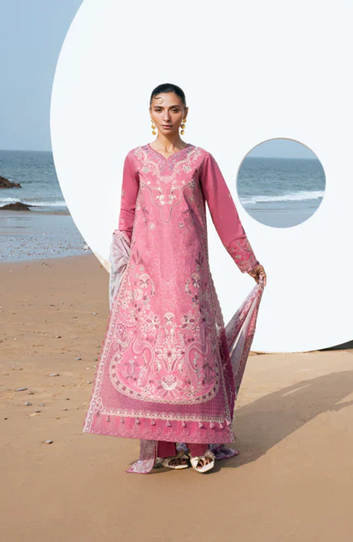 Florent Festive Luxury Embroidered Lawn Unstitched 3 Piece Suit - FLL-1A - FL26FLW - Pink - Summer Collection