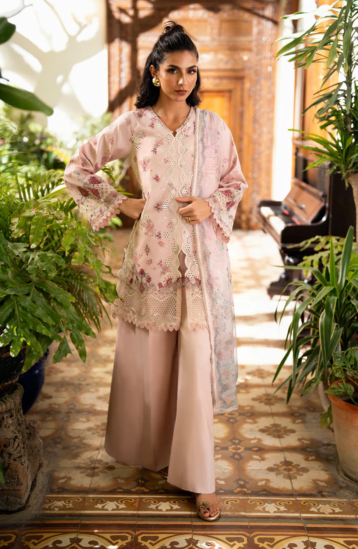 Florent Luxury Embroidered Lawn Unstitched 3 Piece Suit - FEL-5B - FL26DT - Pink - Eid Collection