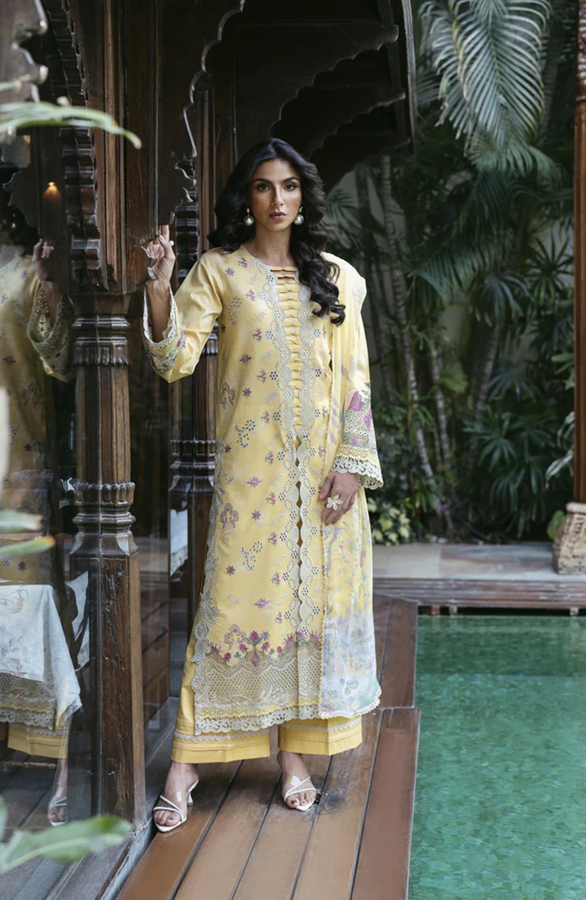 Florent Luxury Embroidered Lawn Unstitched 3 Piece Suit - FEL-5A - FL26DT - Yellow - Eid Collection