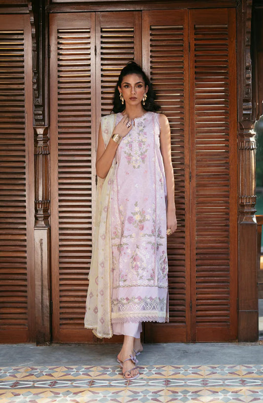 Florent Luxury Embroidered Lawn Unstitched 3 Piece Suit - FEL-3A - FL26DT - Pink - Eid Collection