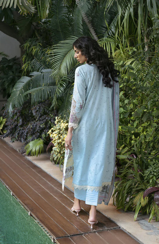Florent Luxury Embroidered Lawn Unstitched 3 Piece Suit - FEL-2B - FL26DT - Blue - Eid Collection