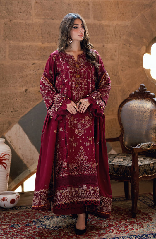 Florent Shades of Winter Embroidered Marina Twill Unstitched 3 Piece Suit - FL-1B - FL25SHW - Pink - Luxury Collection