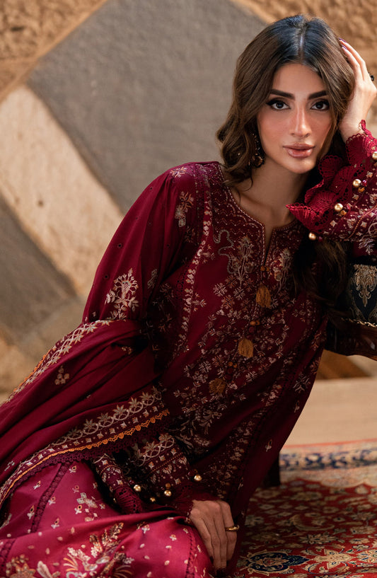 Florent Shades of Winter Embroidered Marina Twill Unstitched 3 Piece Suit - FL-1B - FL25SHW - Pink - Luxury Collection