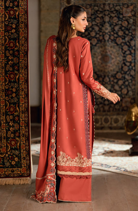 Florent Shades of Winter Embroidered Marina Twill Unstitched 3 Piece Suit - FL-2A - FL25SHW - Rust - Luxury Collection