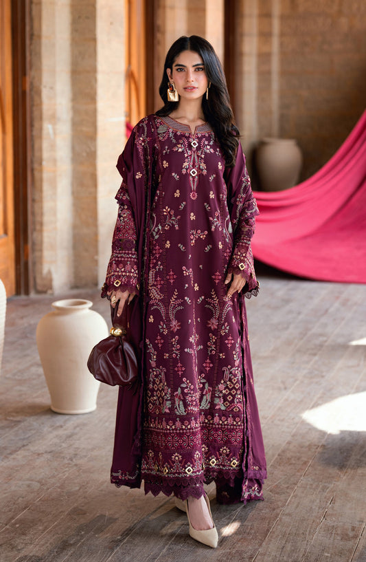 Florent Shades of Winter Embroidered Marina Twill Unstitched 3 Piece Suit - FL-3A - FL25SHW - Purple - Luxury Collection