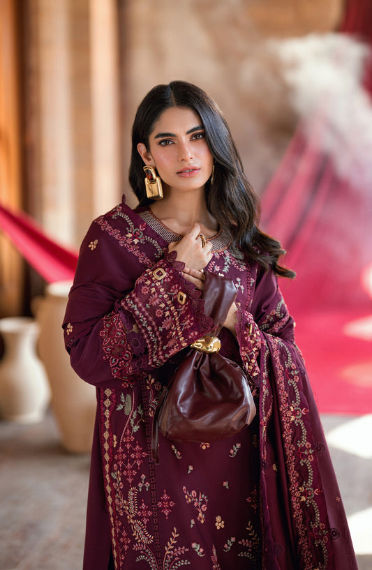 Florent Shades of Winter Embroidered Marina Twill Unstitched 3 Piece Suit - FL-3A - FL25SHW - Purple - Luxury Collection