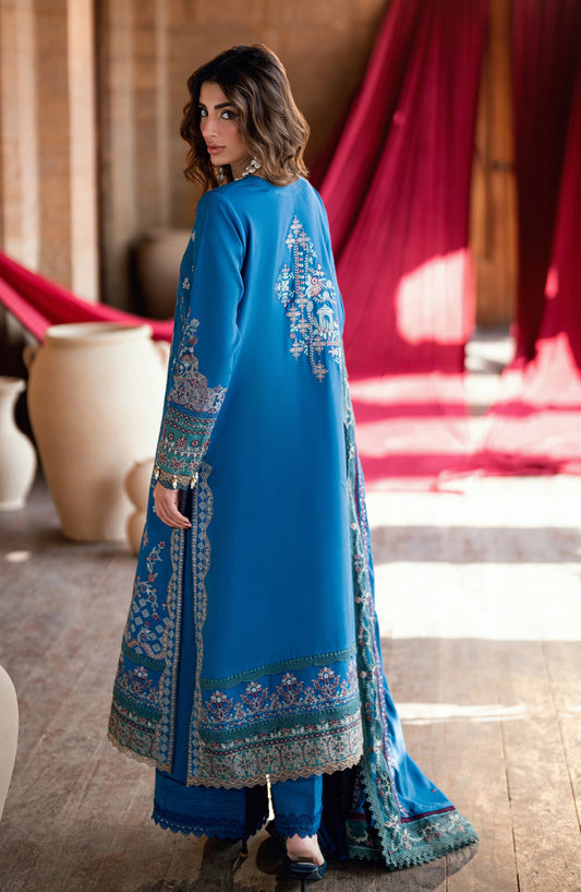 Florent Shades of Winter Embroidered Marina Twill Unstitched 3 Piece Suit - FL-3B - FL25SHW - Blue - Luxury Collection