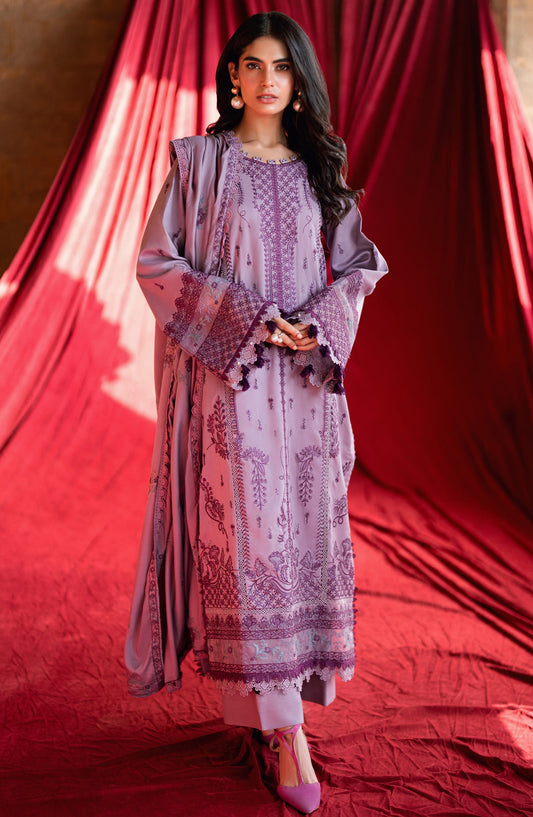 Florent Shades of Winter Embroidered Marina Twill Unstitched 3 Piece Suit - FL-5A - FL25SHW - Purple - Luxury Collection