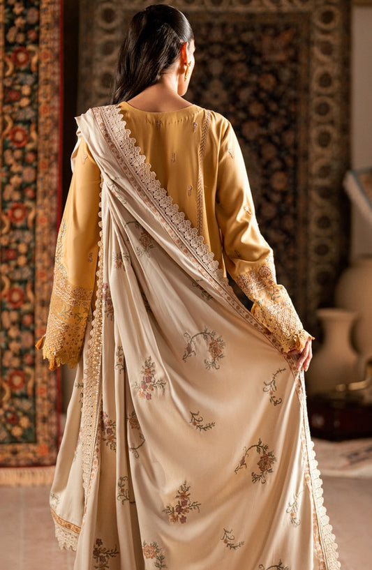 Florent Shades of Winter Embroidered Marina Twill Unstitched 3 Piece Suit - FL-5B - FL25SHW - Yellow - Luxury Collection