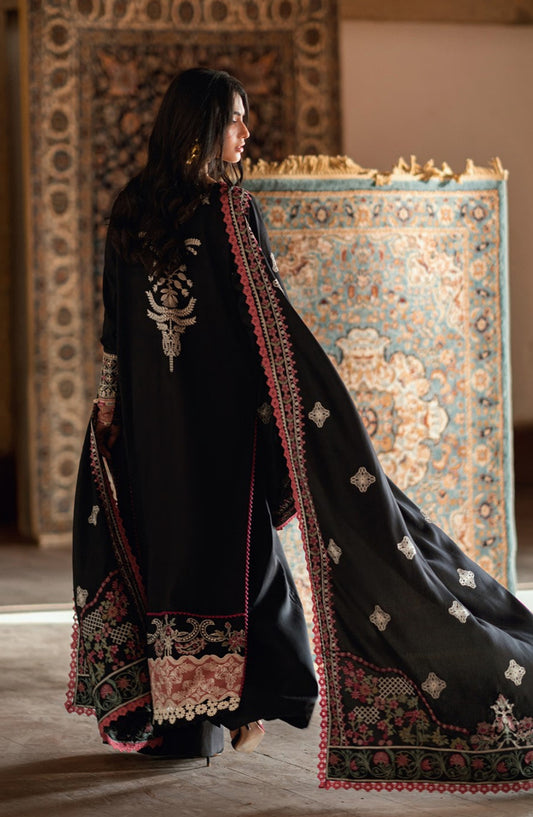 Florent Shades of Winter Embroidered Marina Twill Unstitched 3 Piece Suit - FL-6B - FL25SHW - Black - Luxury Collection