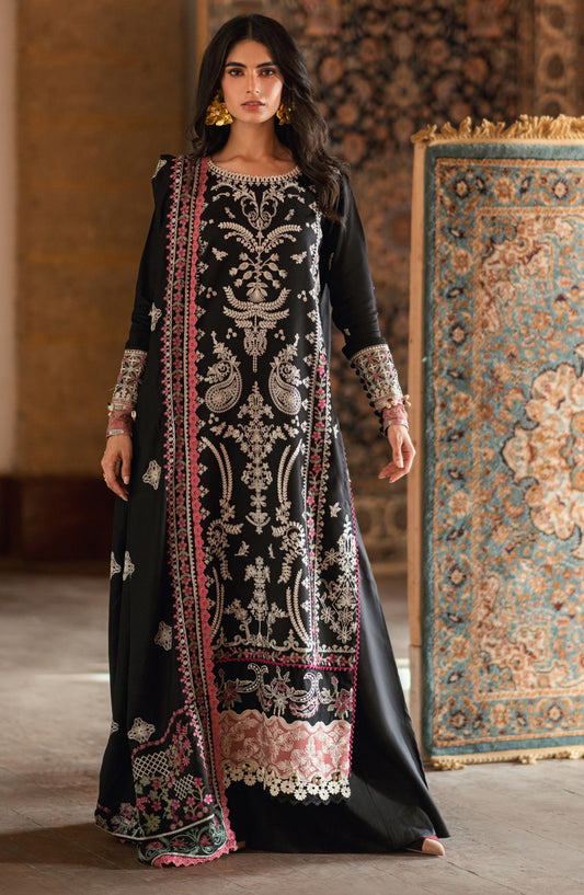 Florent Shades of Winter Embroidered Marina Twill Unstitched 3 Piece Suit - FL-6B - FL25SHW - Black - Luxury Collection