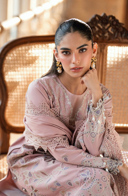 Florent Shades of Winter Embroidered Marina Twill Unstitched 3 Piece Suit - FL-8B - FL25SHW - Pink - Luxury Collection