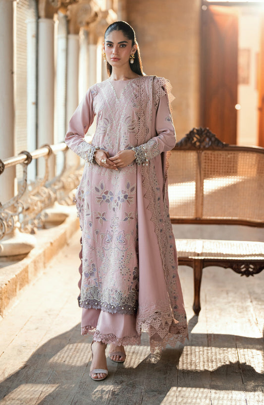Florent Shades of Winter Embroidered Marina Twill Unstitched 3 Piece Suit - FL-8B - FL25SHW - Pink - Luxury Collection