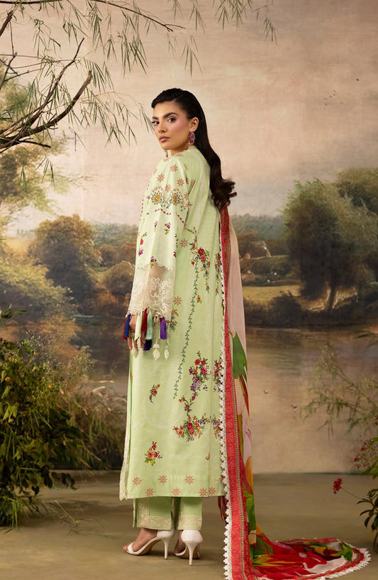 Florum by Joy Luxury Embroidered Lawn Unstitched 3 Piece Suit - D-05 - JY26FL - Pista - Summer Collection