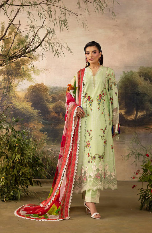 Florum by Joy Luxury Embroidered Lawn Unstitched 3 Piece Suit - D-05 - JY26FL - Pista - Summer Collection
