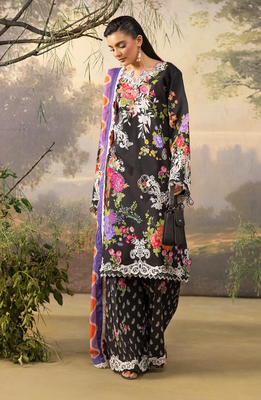 Florum by Joy Luxury Embroidered Lawn Unstitched 3 Piece Suit - D-02 - JY26FL - Black - Summer Collection