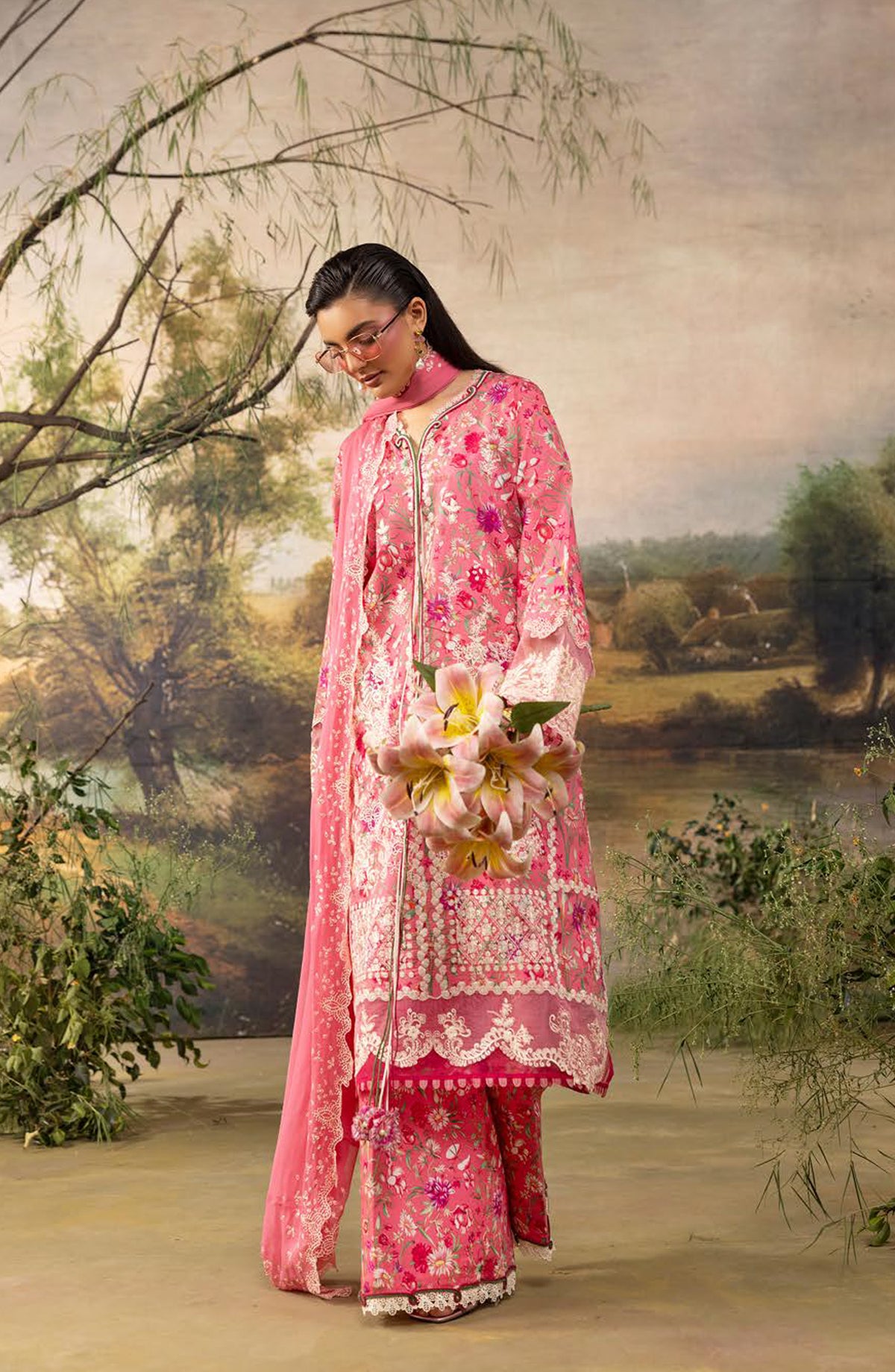 Florum by Joy Luxury Embroidered Lawn Unstitched 3 Piece Suit - D-01 - JY26FL - Pink - Summer Collection