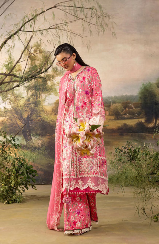 Florum by Joy Luxury Embroidered Lawn Unstitched 3 Piece Suit - D-01 - JY26FL - Pink - Summer Collection