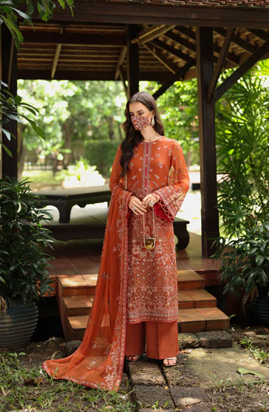 Flossie Naayab by Kuch Khas Embroidered Chiffon Unstitched 3 Piece Suit - K-109 - FLS25NKK - Orange - Festive Collection