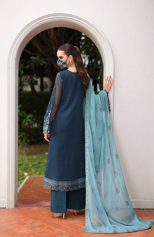 Flossie Naayab by Kuch Khas Embroidered Chiffon Unstitched 3 Piece Suit - K-108 - FLS25NKK - Blue - Festive Collection