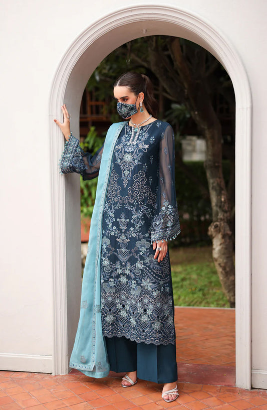 Flossie Naayab by Kuch Khas Embroidered Chiffon Unstitched 3 Piece Suit - K-108 - FLS25NKK - Blue - Festive Collection