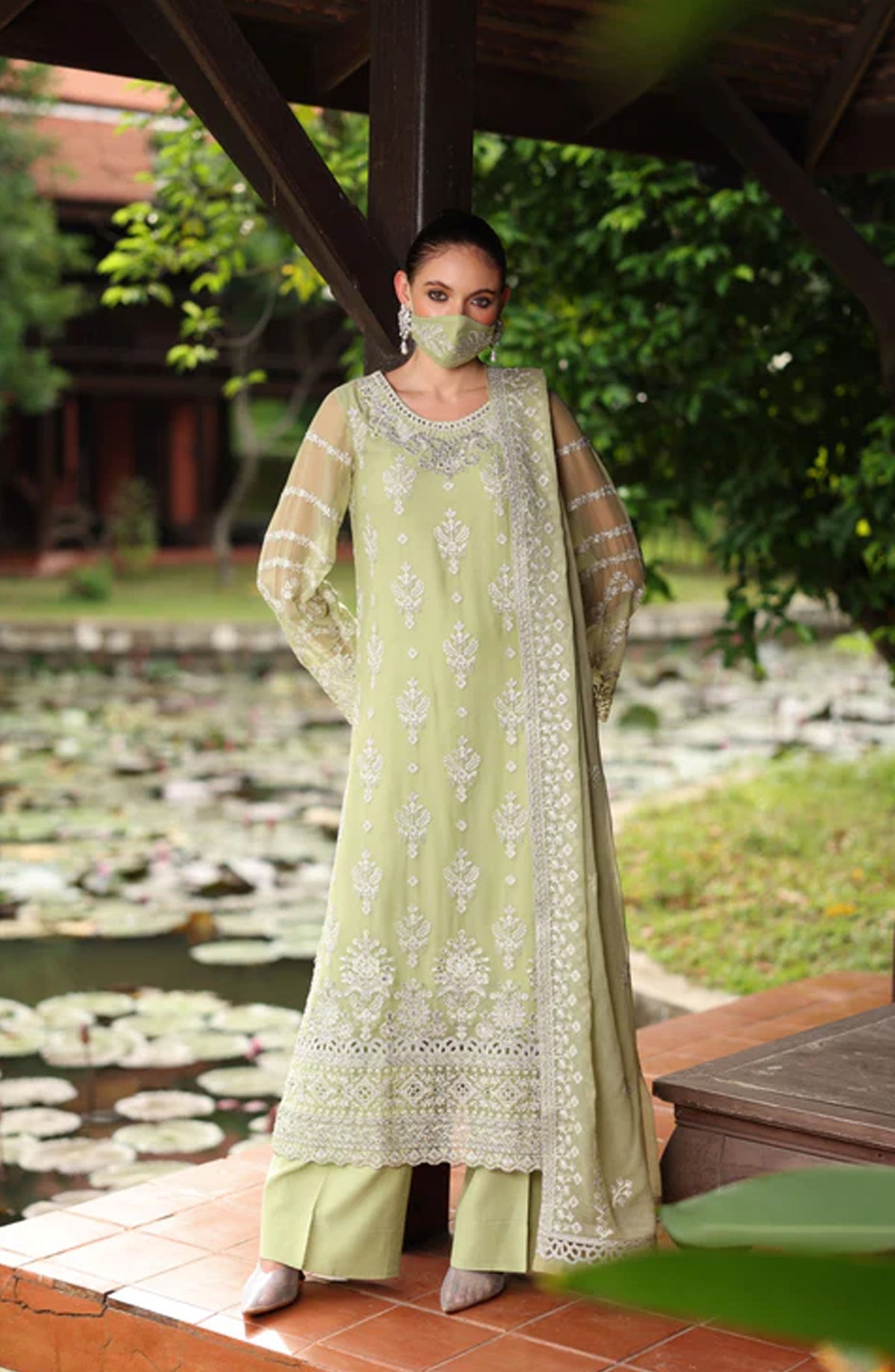 Flossie Naayab by Kuch Khas Embroidered Chiffon Unstitched 3 Piece Suit - K-107 - FLS25NKK - Green - Festive Collection