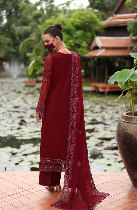 Flossie Naayab by Kuch Khas Embroidered Chiffon Unstitched 3 Piece Suit - K-105 - FLS25NKK - Red - Festive Collection