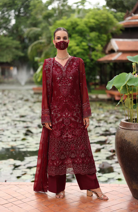 Flossie Naayab by Kuch Khas Embroidered Chiffon Unstitched 3 Piece Suit - K-105 - FLS25NKK - Red - Festive Collection