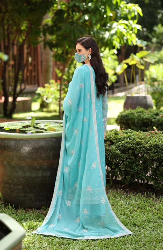 Flossie Naayab by Kuch Khas Embroidered Chiffon Unstitched 3 Piece Suit - K-104 - FLS25NKK - Blue - Festive Collection