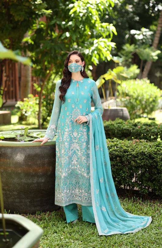 Flossie Naayab by Kuch Khas Embroidered Chiffon Unstitched 3 Piece Suit - K-104 - FLS25NKK - Blue - Festive Collection