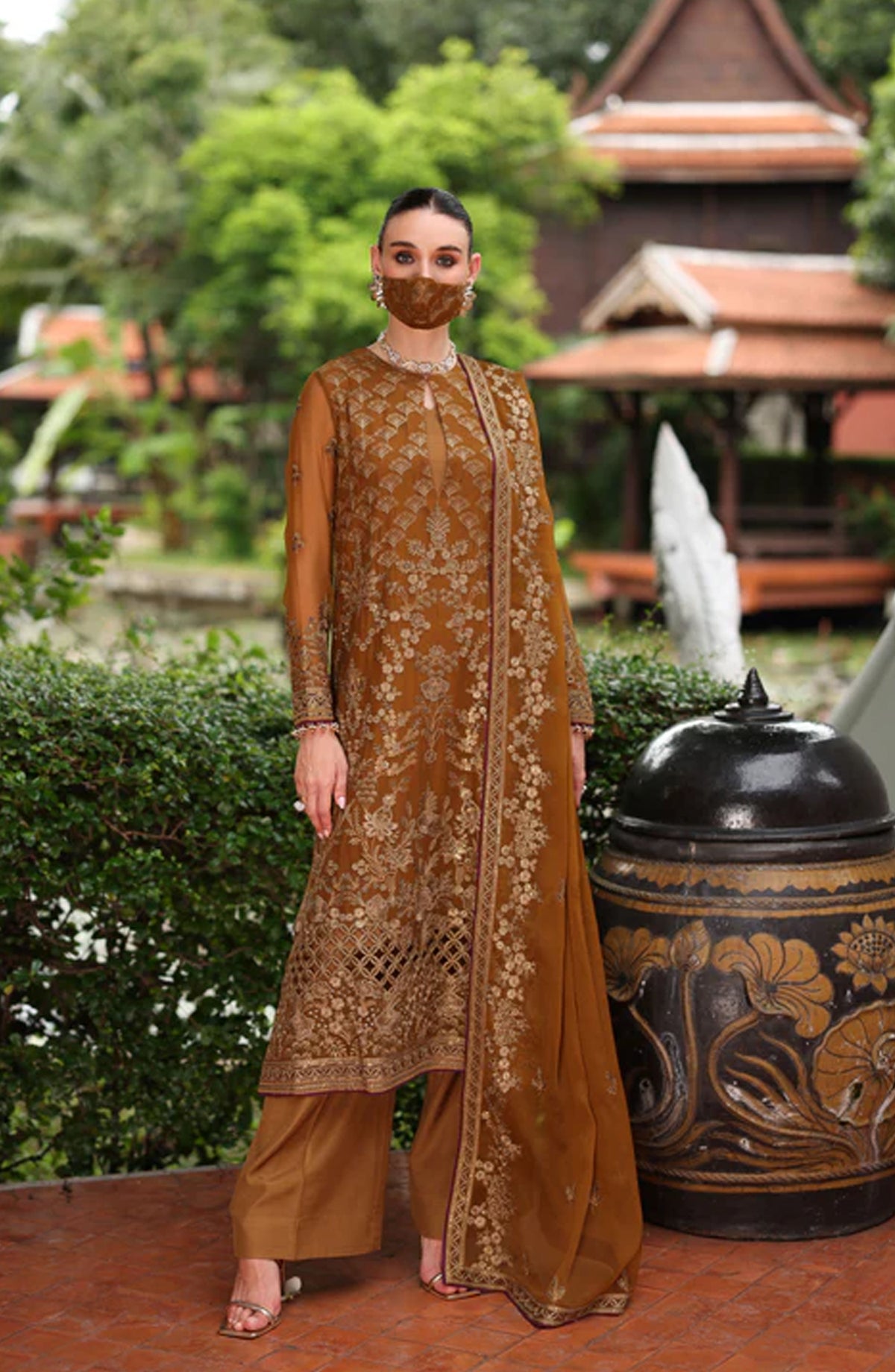Flossie Naayab by Kuch Khas Embroidered Chiffon Unstitched 3 Piece Suit - K-103 - FLS25NKK - Brown - Festive Collection
