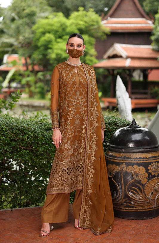 Flossie Naayab by Kuch Khas Embroidered Chiffon Unstitched 3 Piece Suit - K-103 - FLS25NKK - Brown - Festive Collection