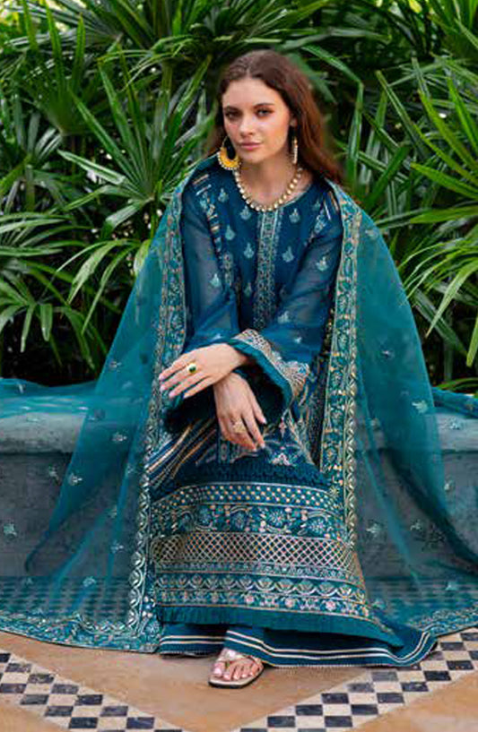 Freesia Noir Embroidered Chiffon Unstitched 3 Piece Suit - FS-50090 Dewi - MNM25FNO - Green - Festive Collection