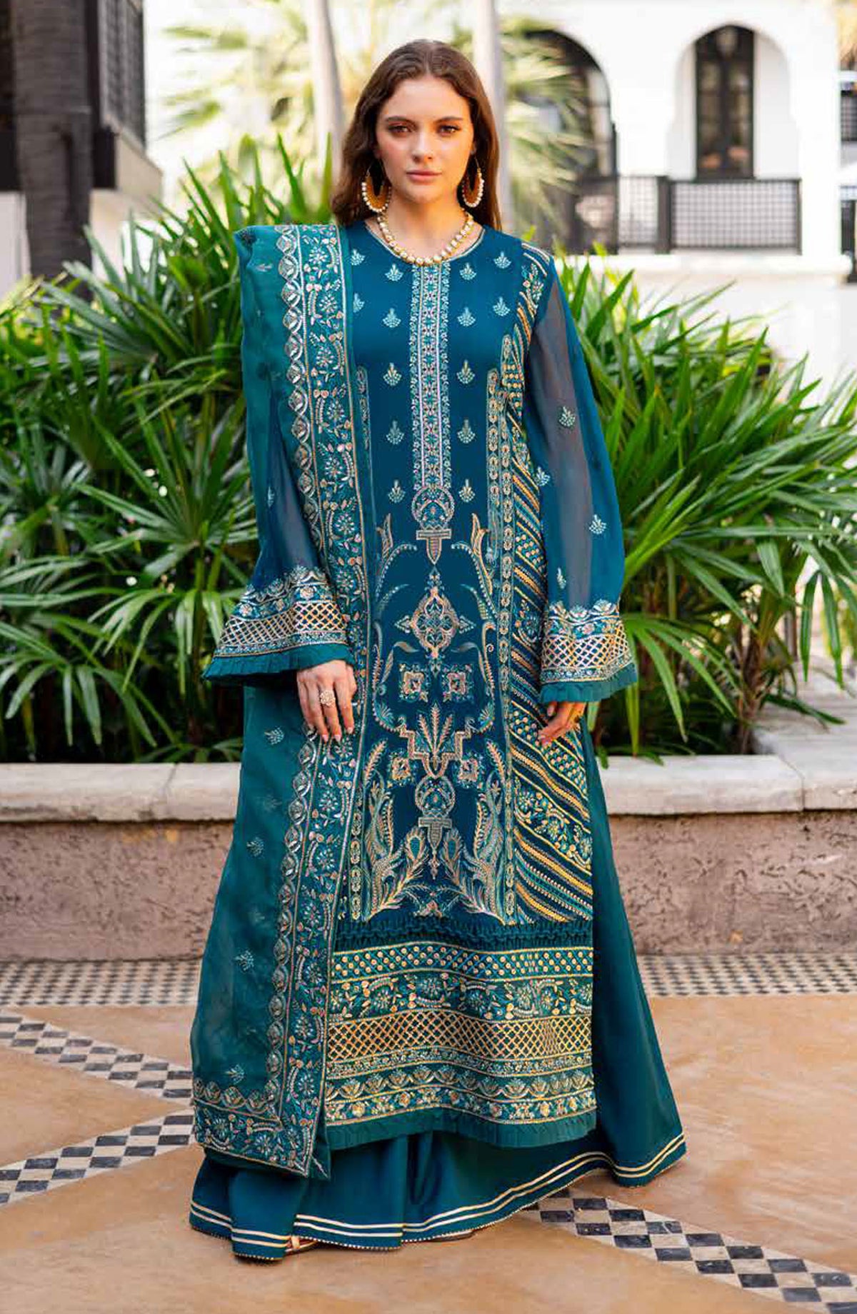 Freesia Noir Embroidered Chiffon Unstitched 3 Piece Suit - FS-50090 Dewi - MNM25FNO - Green - Festive Collection