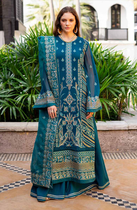 Freesia Noir Embroidered Chiffon Unstitched 3 Piece Suit - FS-50090 Dewi - MNM25FNO - Green - Festive Collection