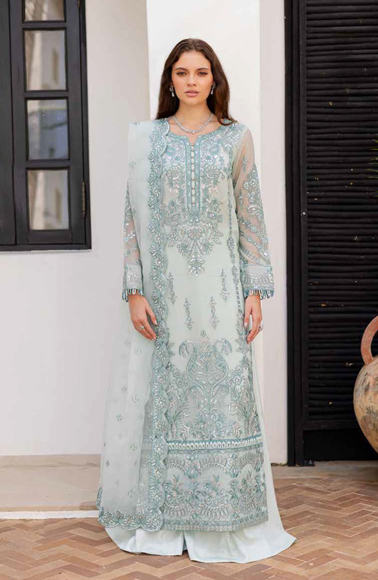 Freesia Noir Embroidered Chiffon Unstitched 3 Piece Suit - FS-50088 Intan - MNM25FNO - Blue - Festive Collection