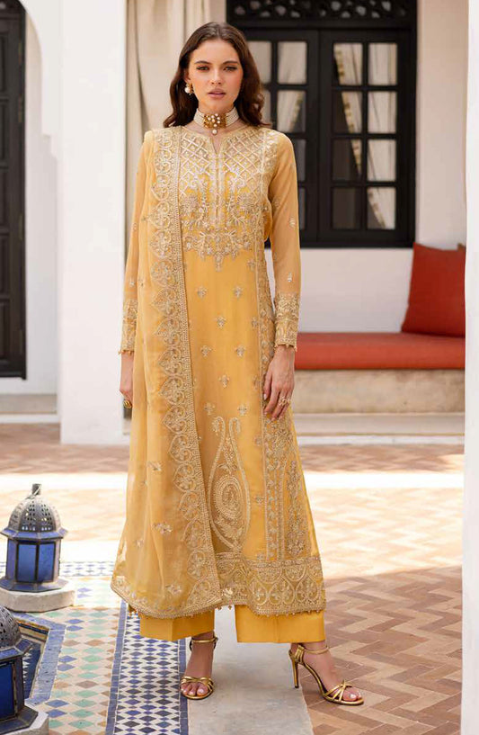 Freesia Noir Embroidered Chiffon Unstitched 3 Piece Suit - FS-50095 Endah - MNM25FNO - Mustard - Festive Collection