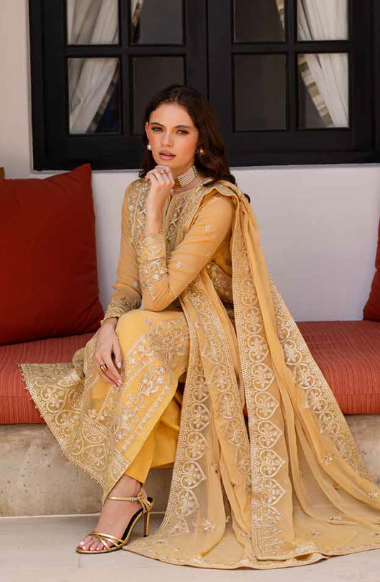 Freesia Noir Embroidered Chiffon Unstitched 3 Piece Suit - FS-50095 Endah - MNM25FNO - Mustard - Festive Collection